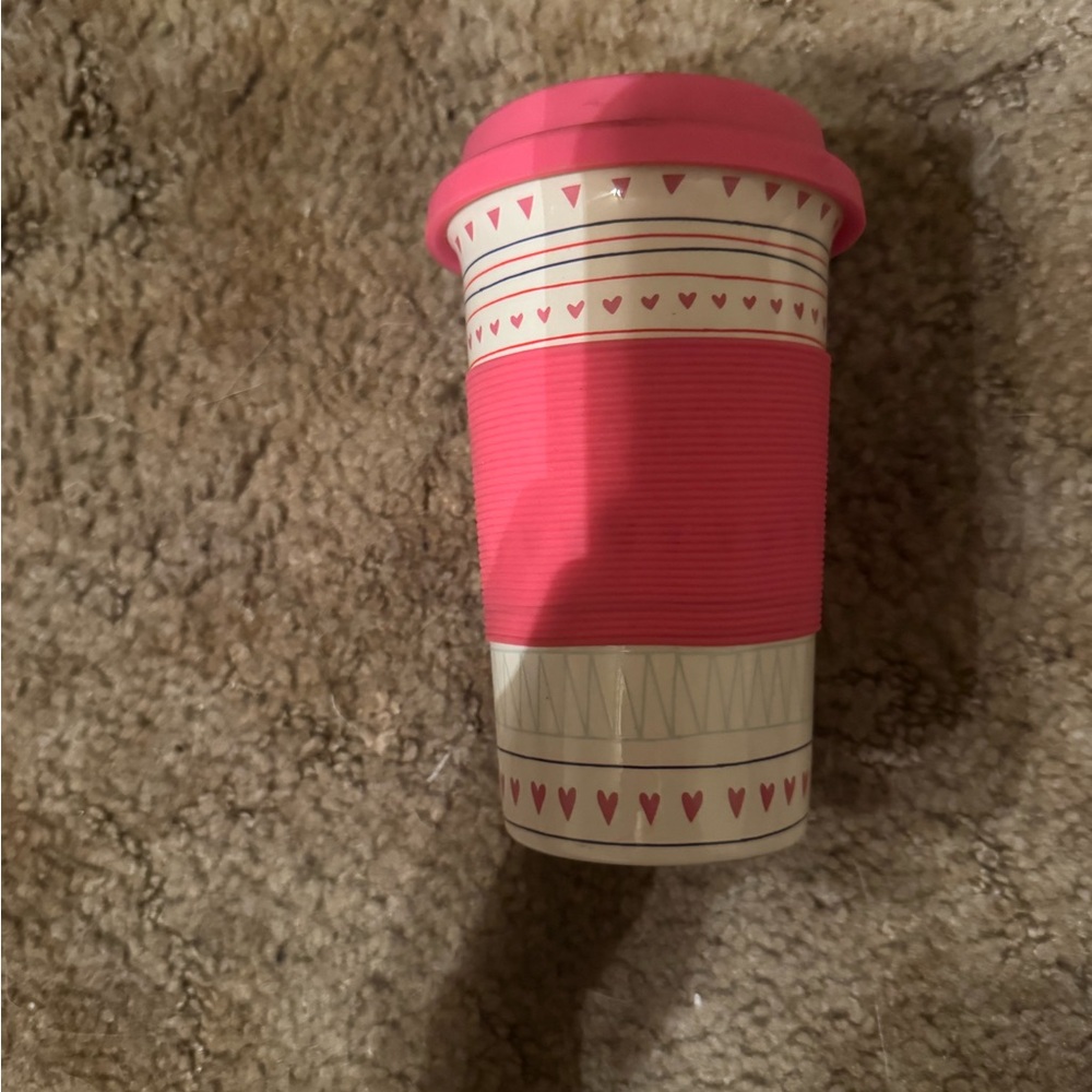 Pink and White Travel Mug